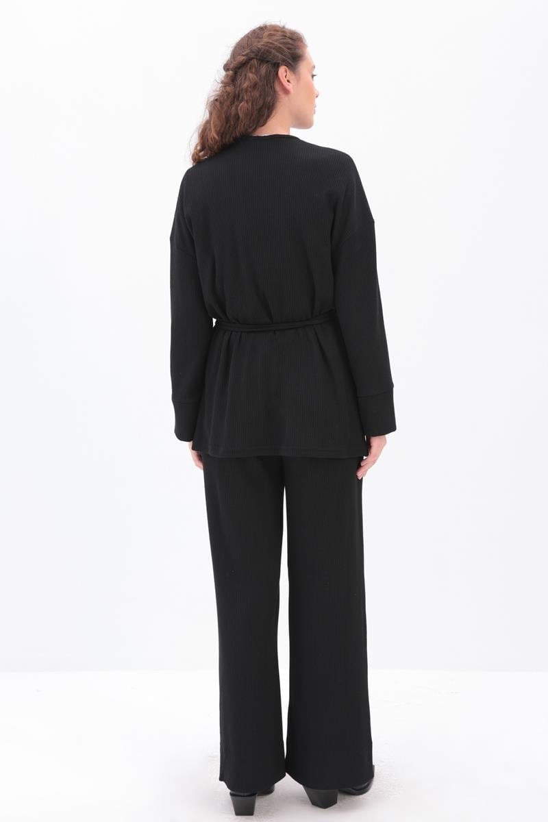 Knitted Wrap-Style Wide-Leg Set | Black - Apparel image 4