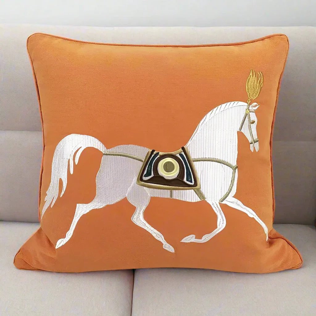 Noble Steed Embroidered Pillow Covers - Home Decor image 2