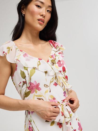 Floral Ruffle Wrap Front Chiffon Dress - Dresses image 2