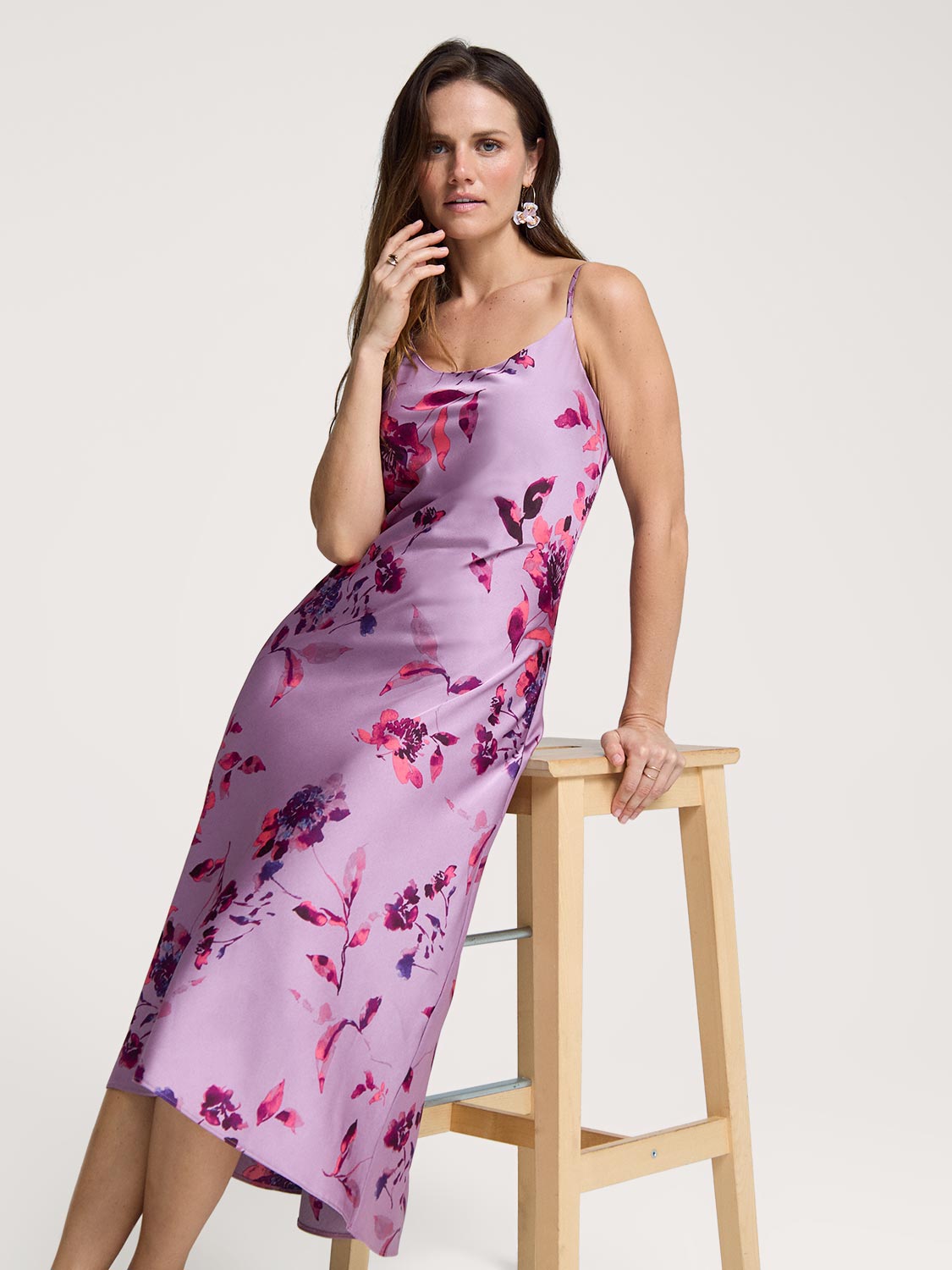 Floral Midi Satin Slip Dress - Dresses image 4