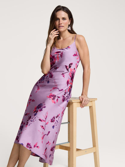 Floral Midi Satin Slip Dress - Dresses image 4