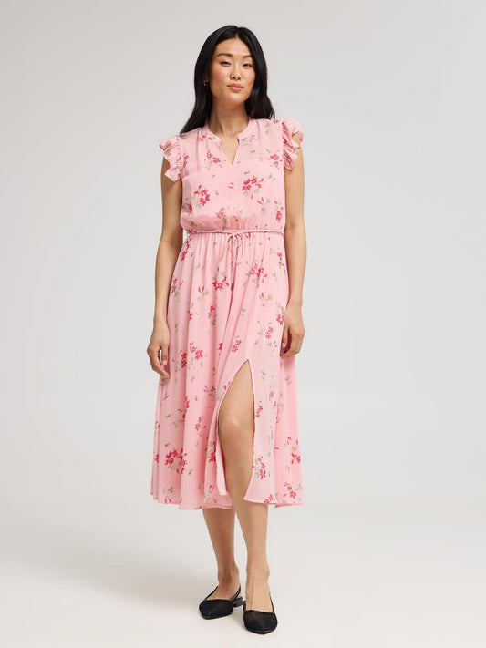Sleeveless Floral Print Chiffon Midi Dress - Dresses image 1