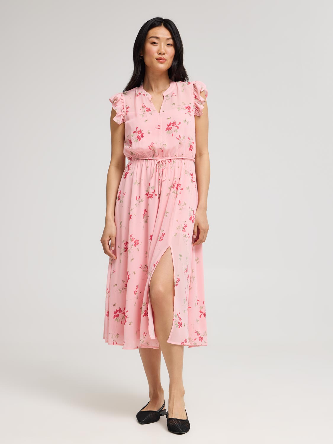 Sleeveless Floral Print Chiffon Midi Dress - Dresses image 1