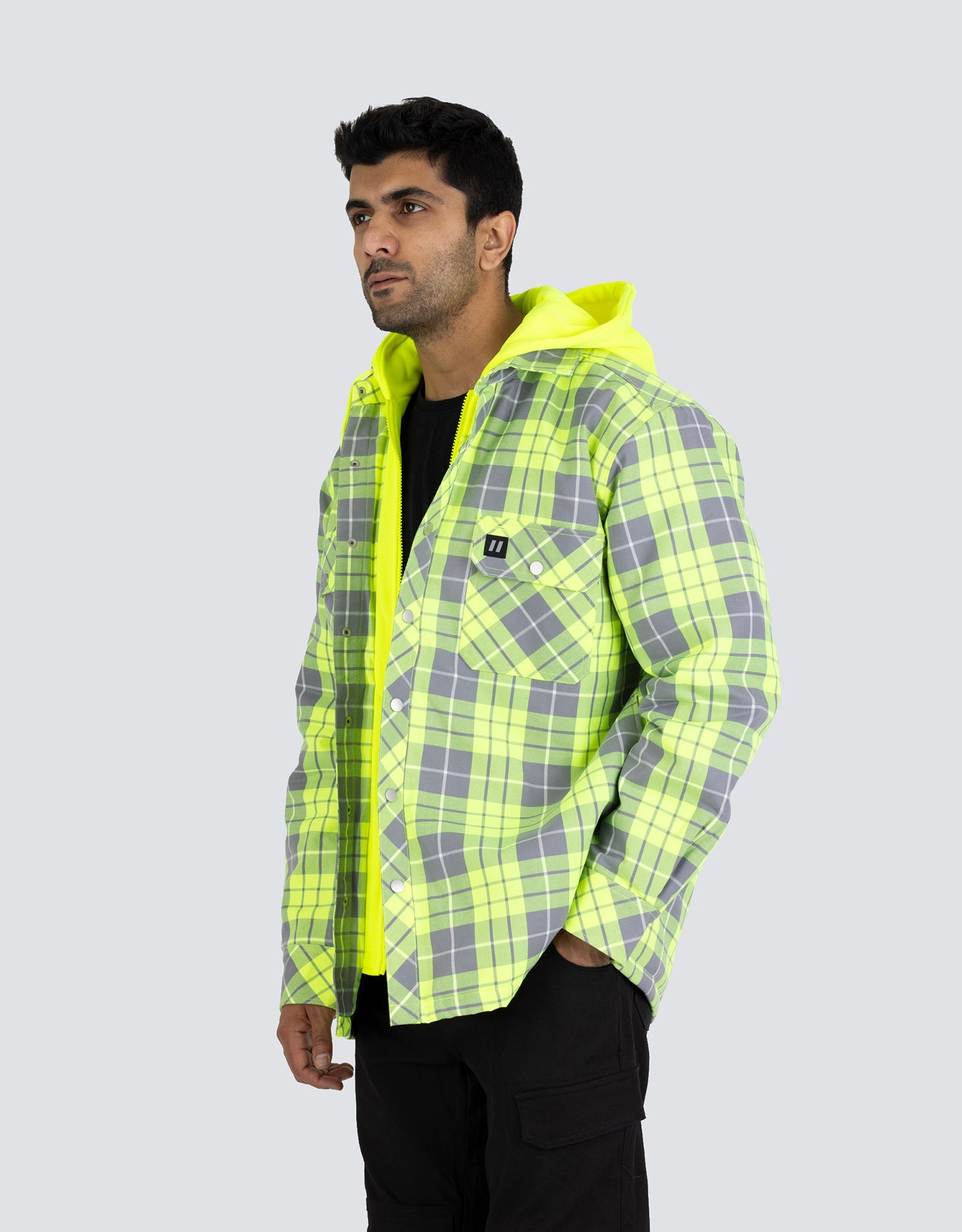 Forcefield Hi Vis Hooded Plaid Quilt-Lined Flannel Shirt Jacket - Misc image 7