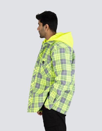 Forcefield Hi Vis Hooded Plaid Quilt-Lined Flannel Shirt Jacket - Misc image 5