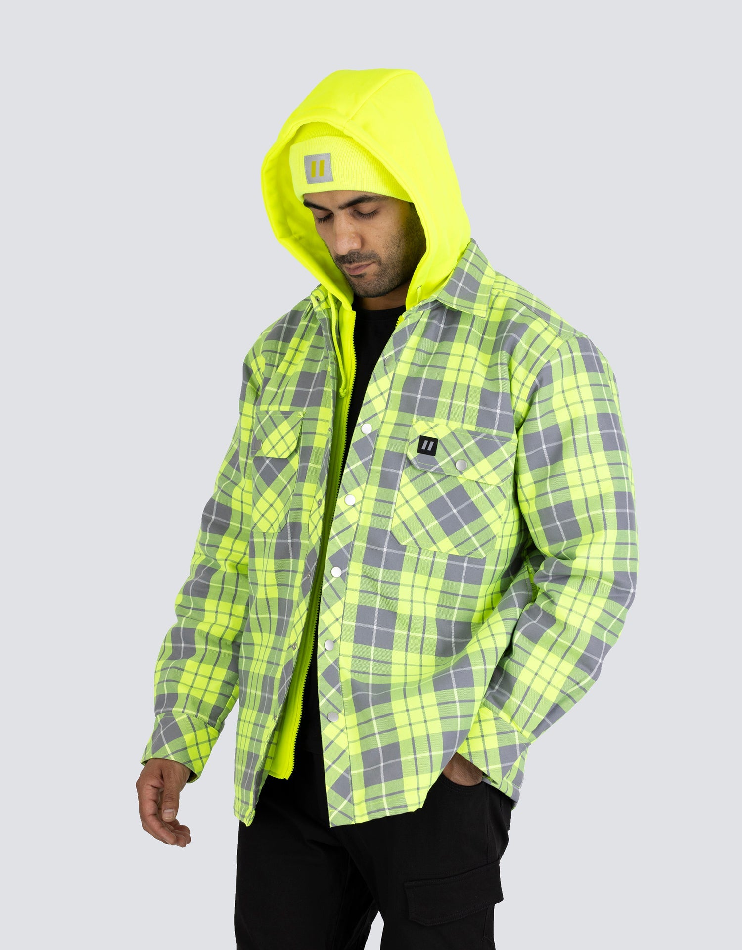 Forcefield Hi Vis Hooded Plaid Quilt-Lined Flannel Shirt Jacket - Misc image 3