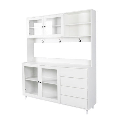 63W Large Kitchen Hutch Cabinet, Freestanding Pantry Cabinets Storage Kitchen Cupboard With 4 Doors, 4 Drawers & Microwave Shelf, White - Kitchen & Dining image 2
