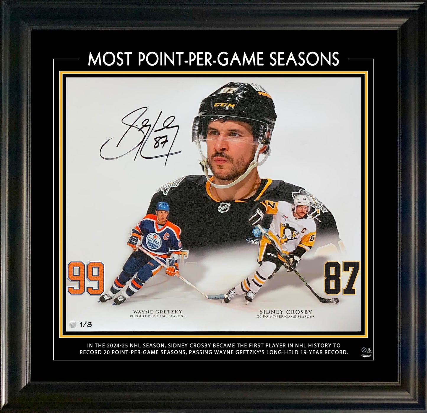 Sidney Crosby Signed 16x20 Photo Framed Photoglass Pittsburgh Penguins Most Point Per-Game Seasons (Limited Edition of 8) - Misc image 1