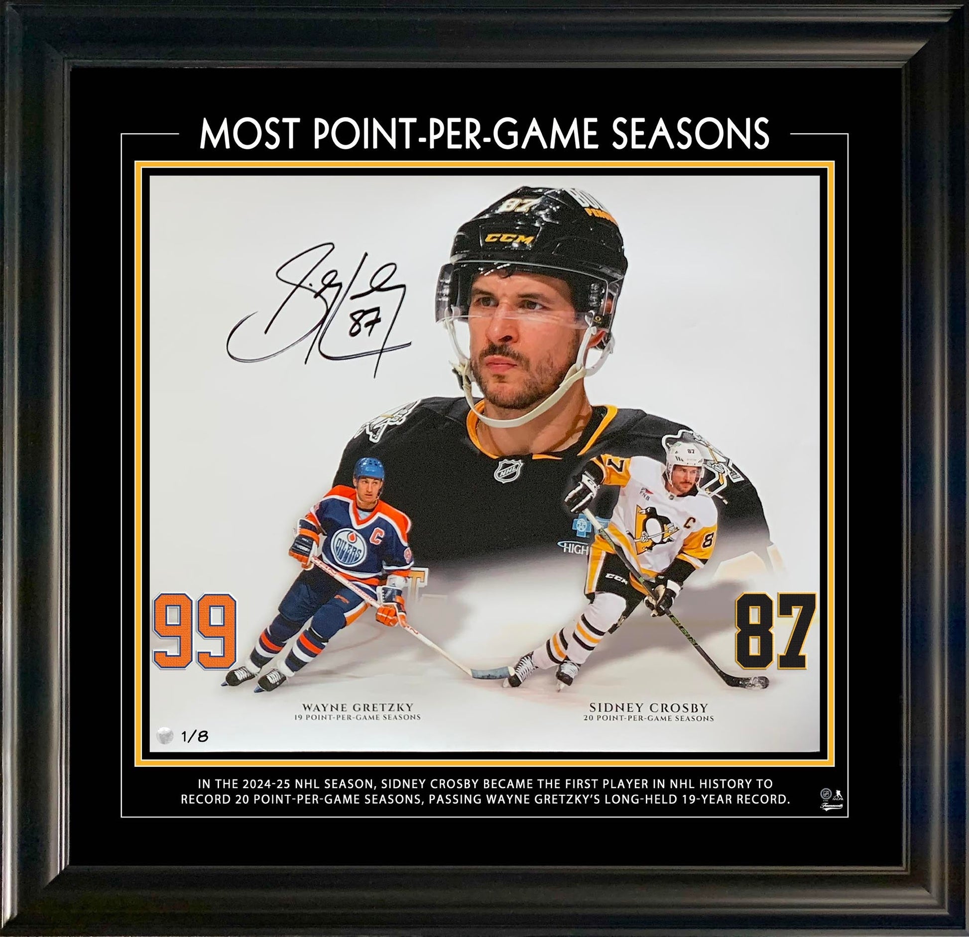 Sidney Crosby Signed 16x20 Photo Framed Photoglass Pittsburgh Penguins Most Point Per-Game Seasons (Limited Edition of 8) - Misc image 1