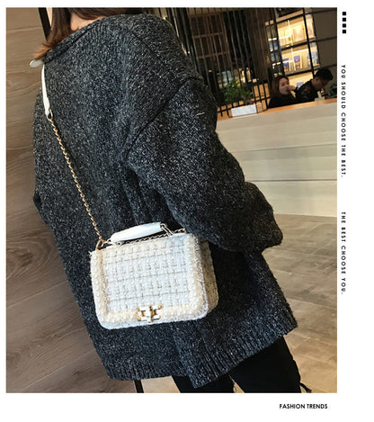 Fashion Woolen Personality Handbag Girl Plaid Messenger Bag - Accessories image 4
