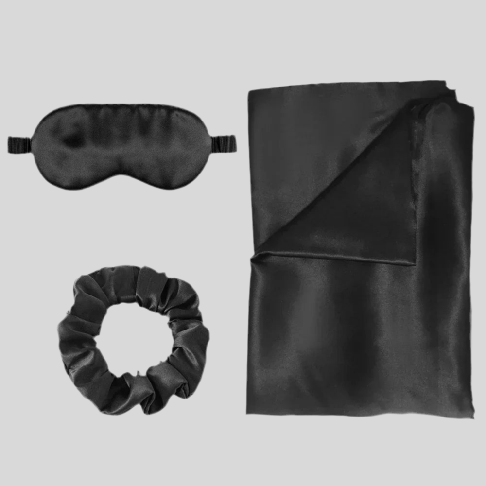 Natural Mulberry Silk Eye Mask, Pillowcase, and Hair Tie Set - Bedding image 4