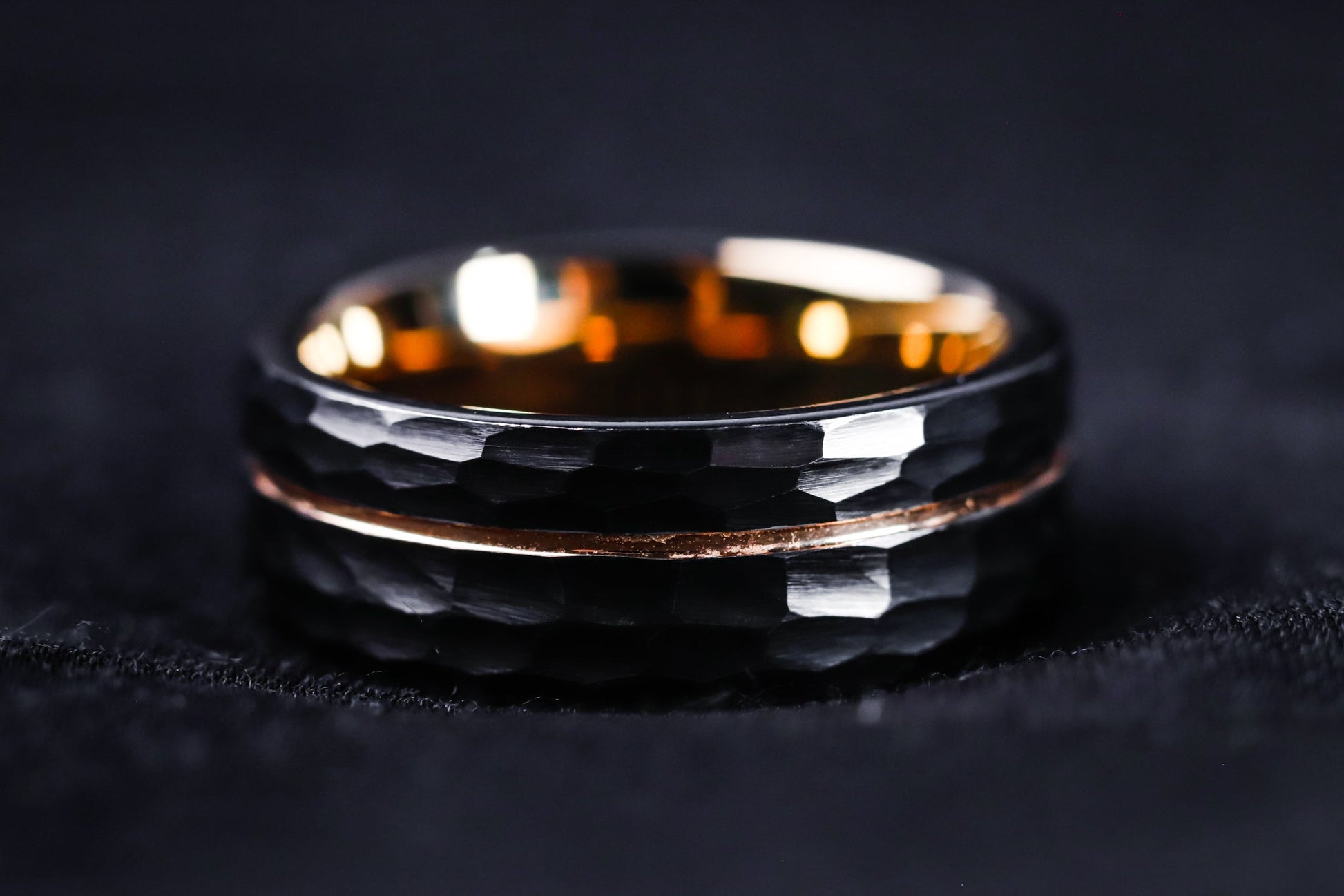 The Canopus: Hammered Black Tungsten with Rose Gold Core - Jewelry image 4