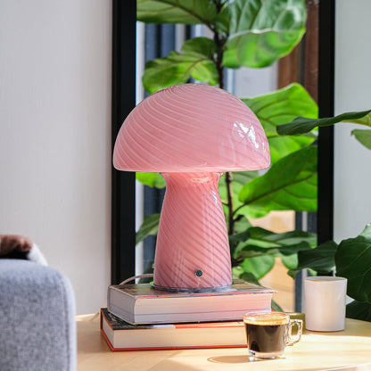 Glass Mushroom Table Lamp, Large Close Top, Pink - Home Decor image 1