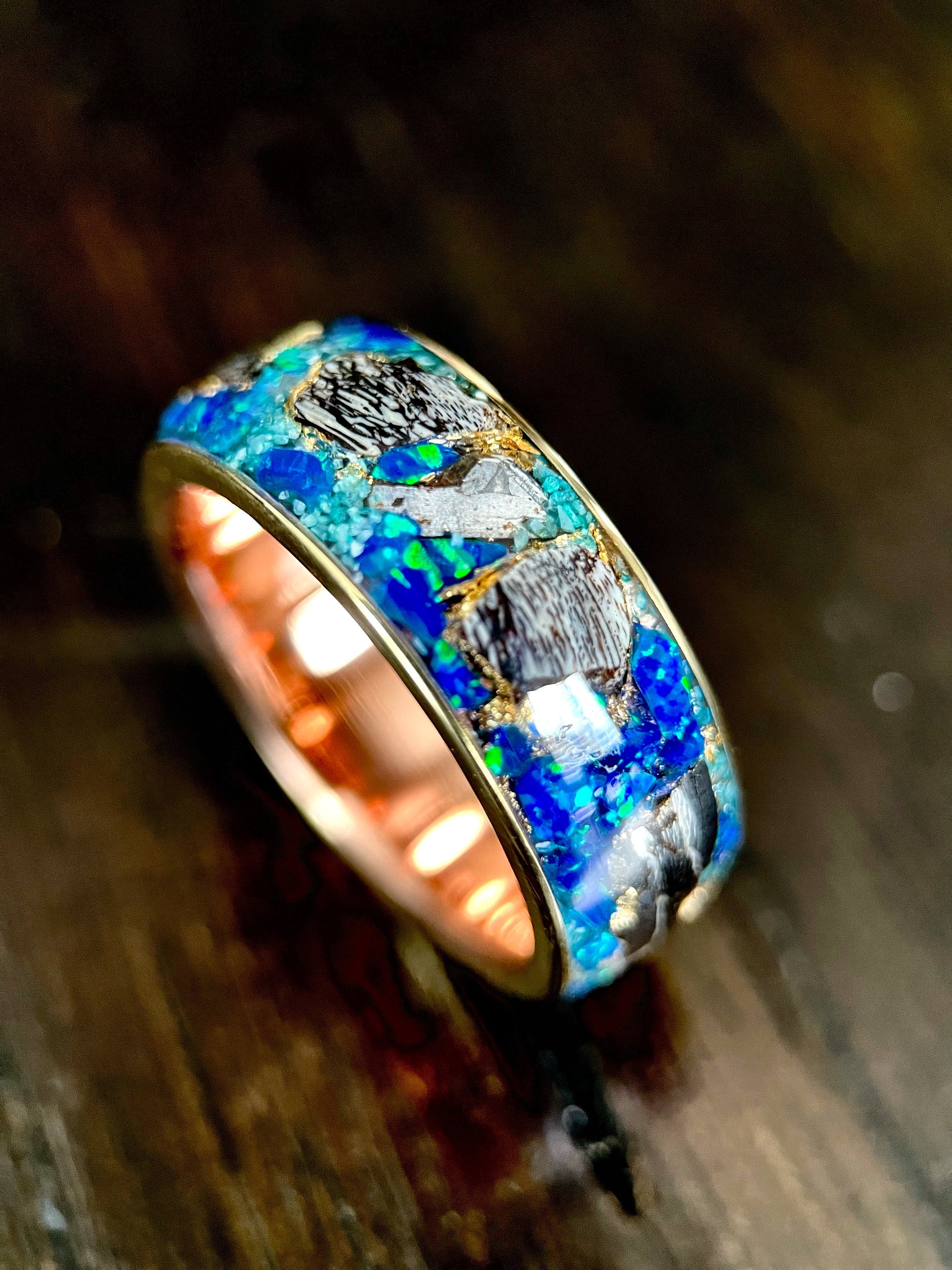 The Glaucus: Meteorite, Opal, and Dino Bone Ring - Jewelry image 4