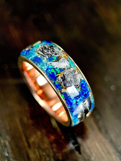 The Glaucus: Meteorite, Opal, and Dino Bone Ring - Jewelry image 4