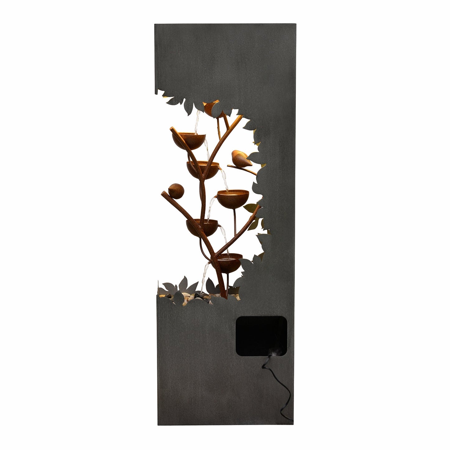 79533-D-GY - Gray Metal Flower Bowl Outdoor Fountain with Warm White LED Lighting - Outdoor - Kitchen & Dining image 7