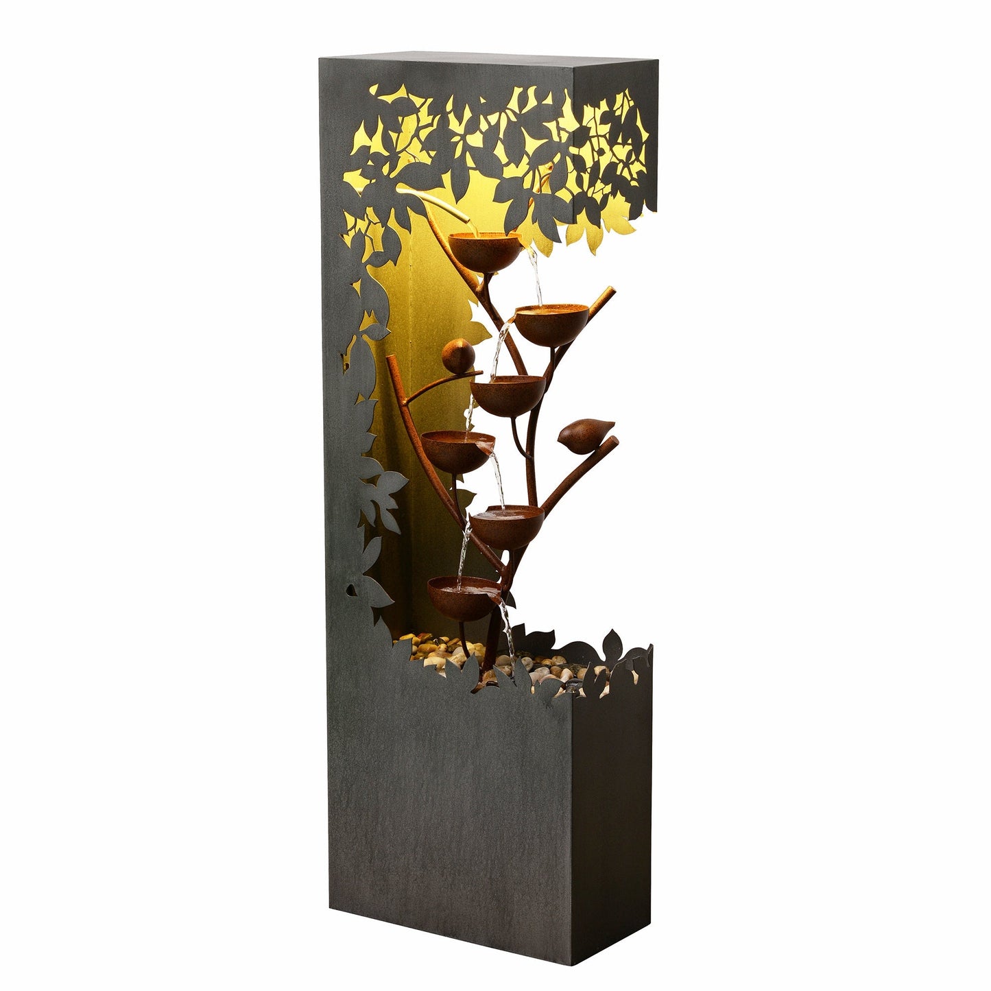 79533-D-GY - Gray Metal Flower Bowl Outdoor Fountain with Warm White LED Lighting - Outdoor - Kitchen & Dining image 9