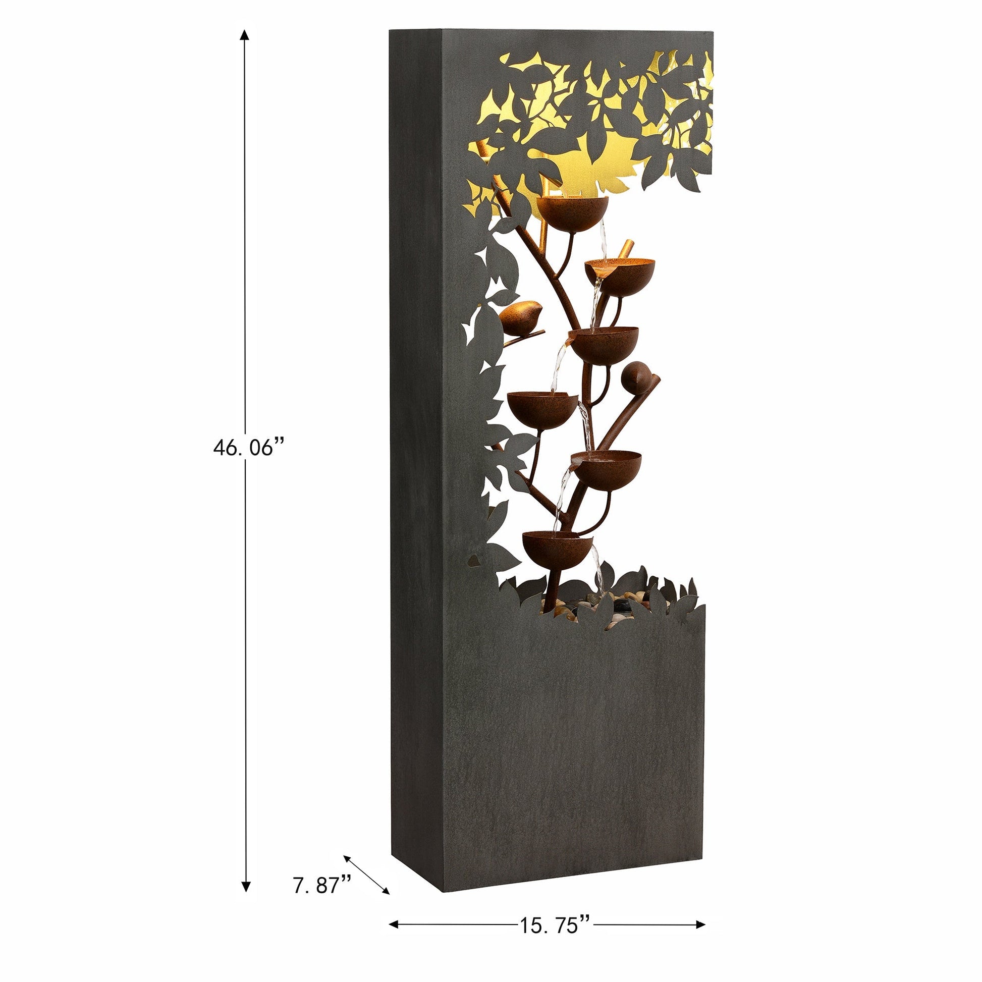 79533-D-GY - Gray Metal Flower Bowl Outdoor Fountain with Warm White LED Lighting - Outdoor - Kitchen & Dining image 10