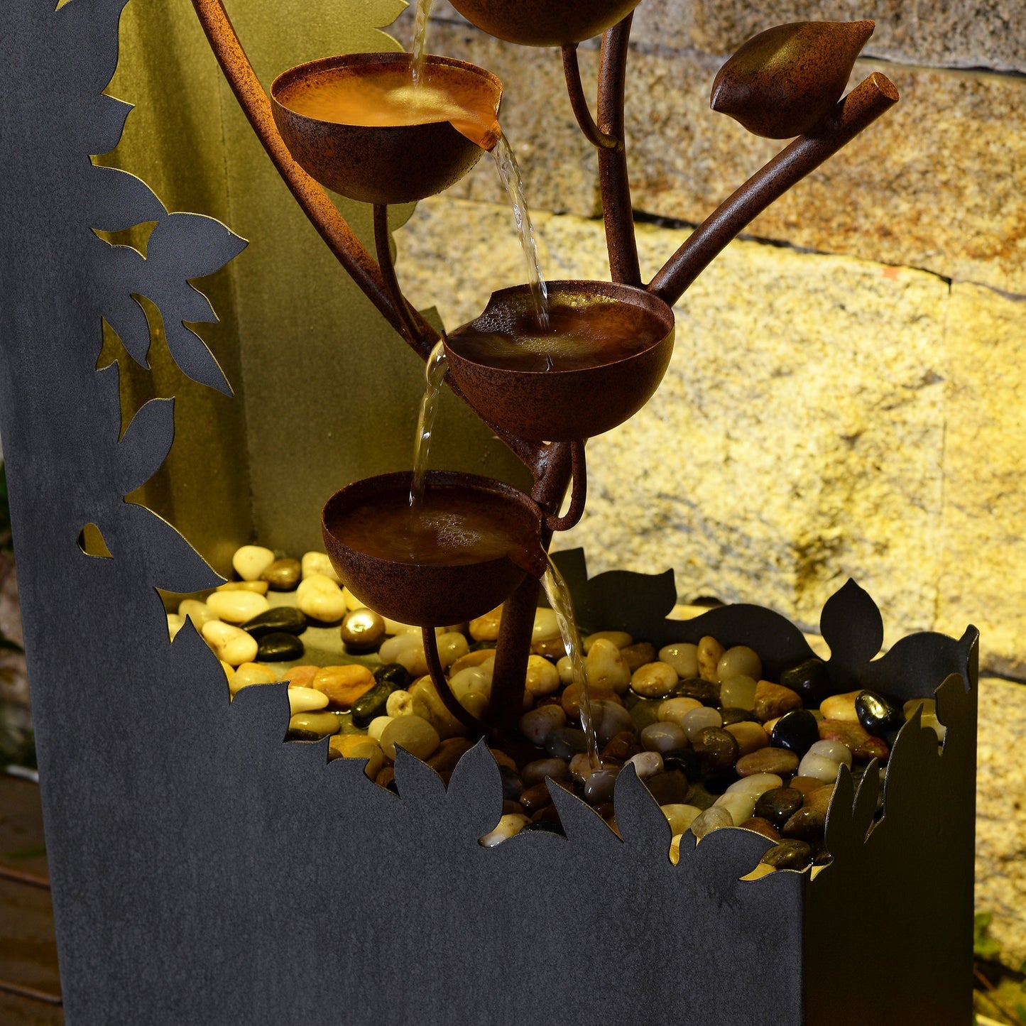 79533-D-GY - Gray Metal Flower Bowl Outdoor Fountain with Warm White LED Lighting - Outdoor - Kitchen & Dining image 2