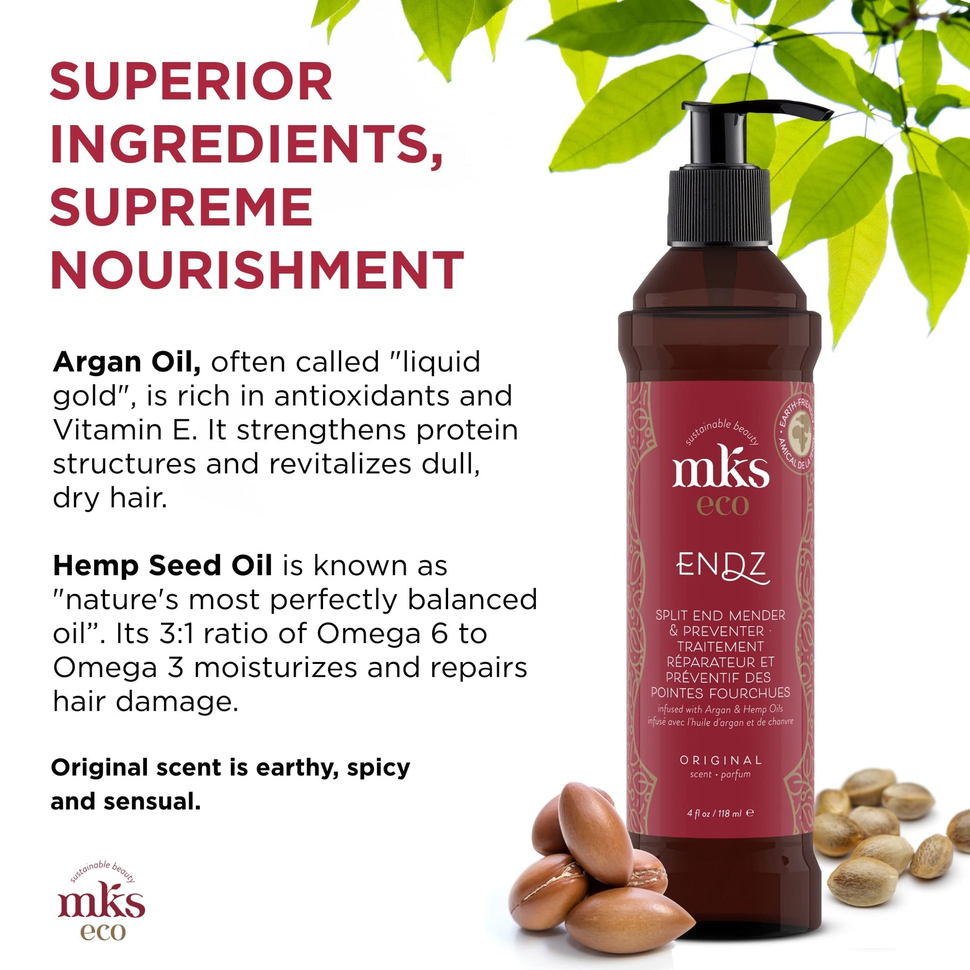 MKS eco Endz, Original Scent - 4 fl oz - Split End Mender & Preventer - Moroccan Argan Oil, Hemp Seed Oil - Vegan & Cruelty Free - Misc image 5