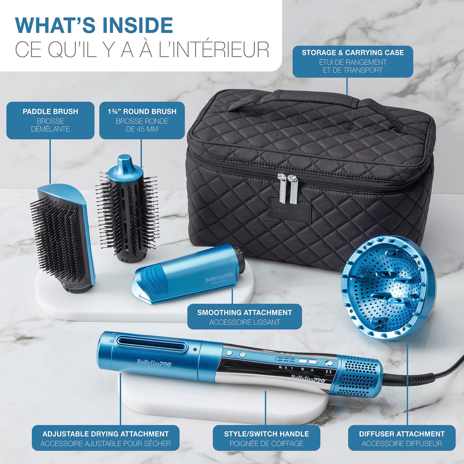 BaBylissPRO Nano Titanium Style/Switch Ionic 5 in 1 Multi-Styler & Hair Blow Dryer Attachments Include-Dryer, Paddle Brush, 1-3/4" Round Brush, Diffuser & Smoothing Attachment, Cold Shot, Hot Air Styler, Dual Voltage - Beauty image 9