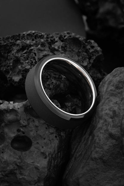 The Zephyrus : Contemporary Titanium and Black Brushed Tungsten Ring - Jewelry image 3