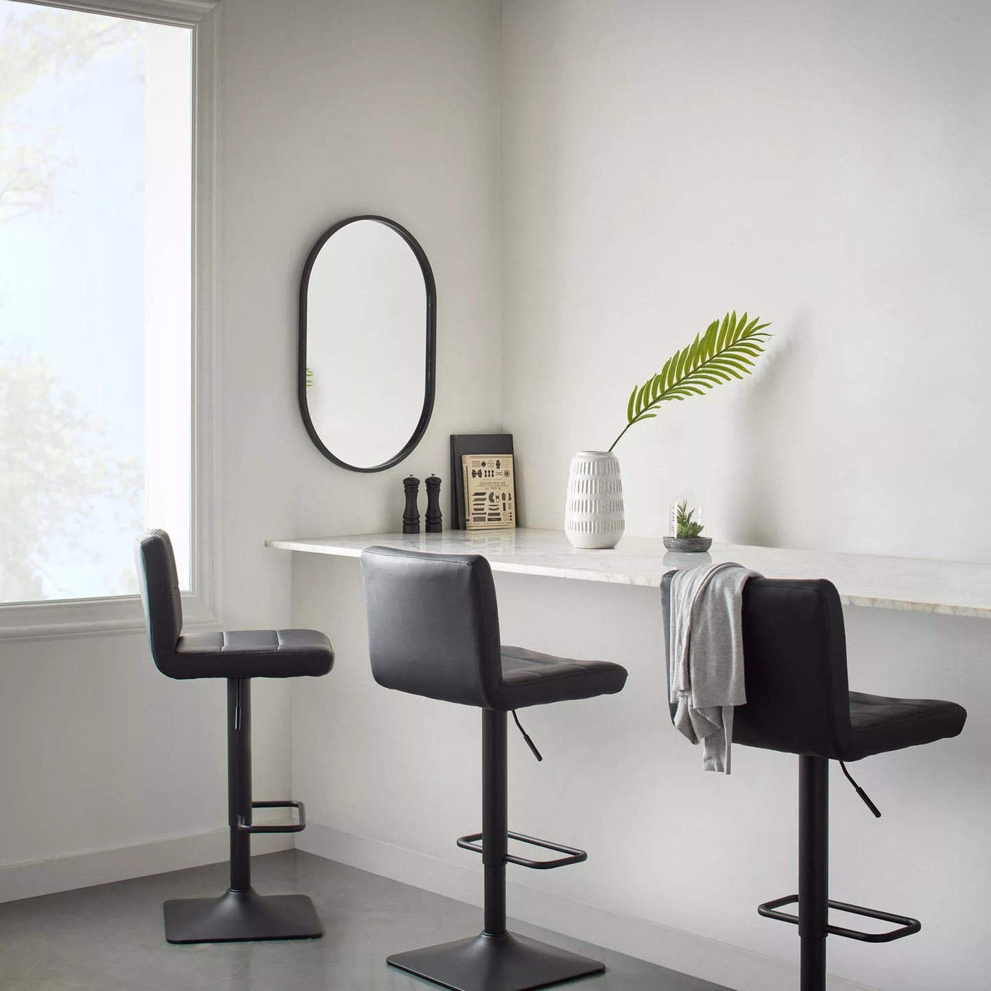 Black Matte Faux Leather and Metal Adjustable Bar Stool - Misc image 3