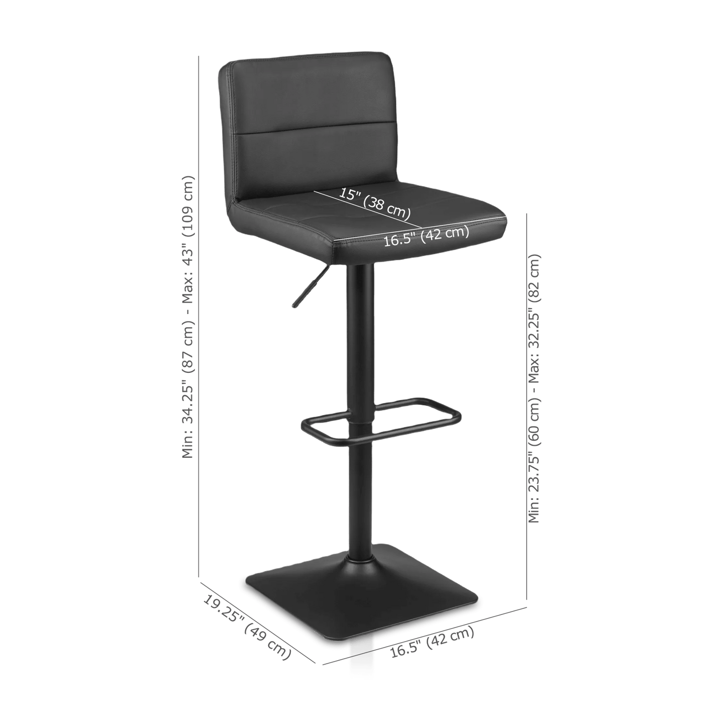 Black Matte Faux Leather and Metal Adjustable Bar Stool - Misc image 4