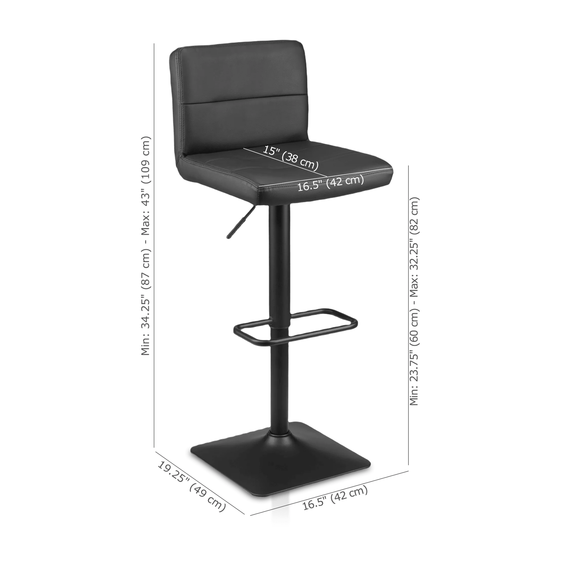 Black Matte Faux Leather and Metal Adjustable Bar Stool - Misc image 4