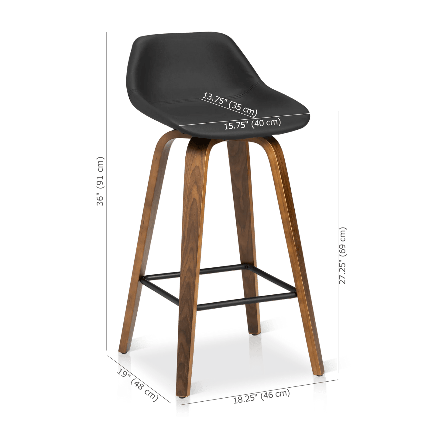 Faux Leather and Walnut Wood Bar Stool - Misc image 5