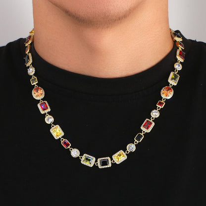 USA Stock Gorgeous Mixed Gemstone Tennis Chain 5A CZ Gem 18K Gold Plated Vintage Multi Colored Jewelry Necklace For Women Men - Jewelry image 1