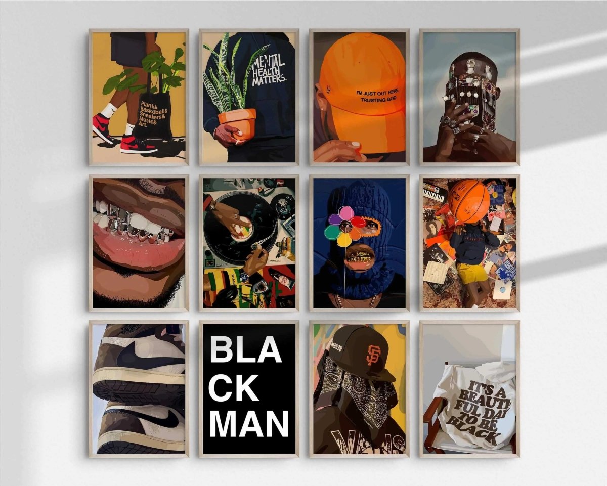Abstract Black Man Wall Art Set of 12 - Home Decor image 1