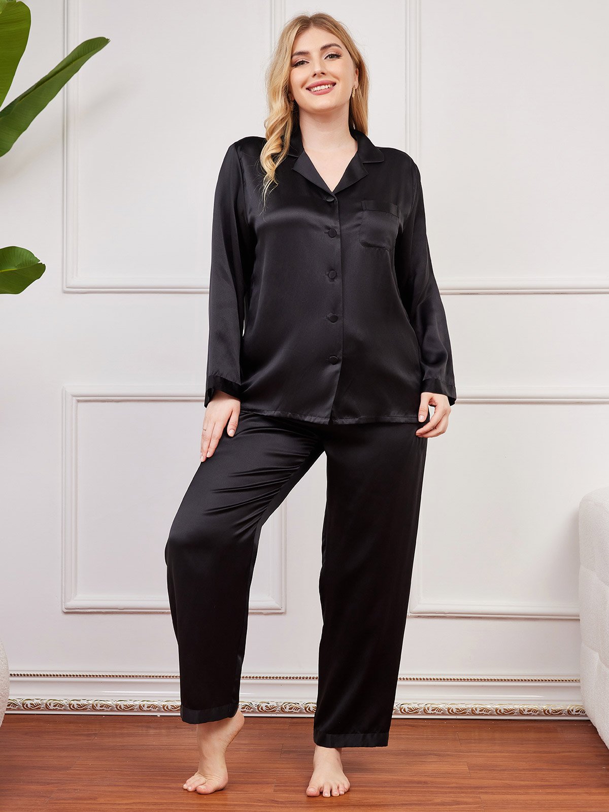 Plus Size Pure Silk Button-Up Women’s Pajamas - Misc image 19