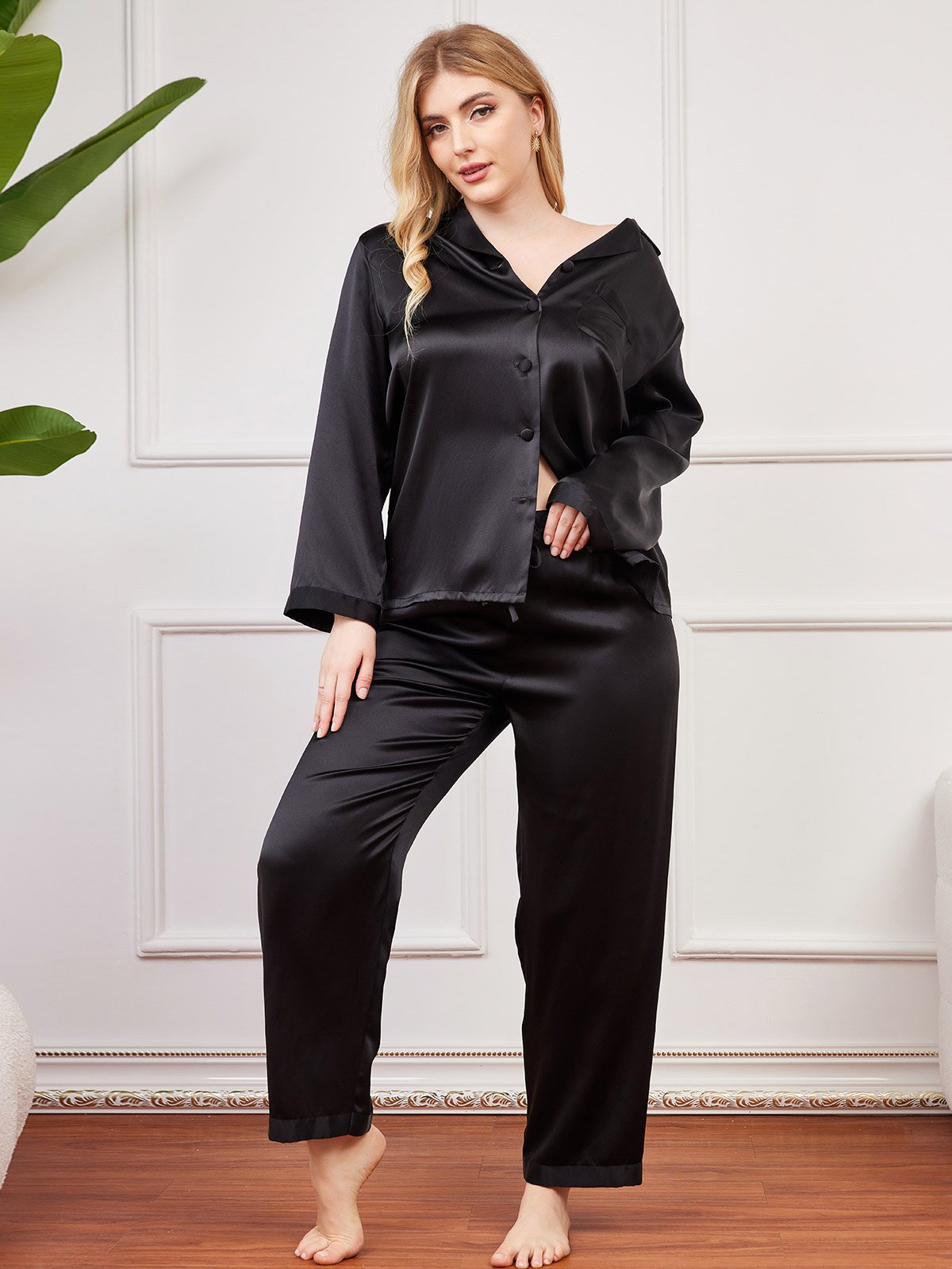 Plus Size Pure Silk Button-Up Women’s Pajamas - Misc image 21