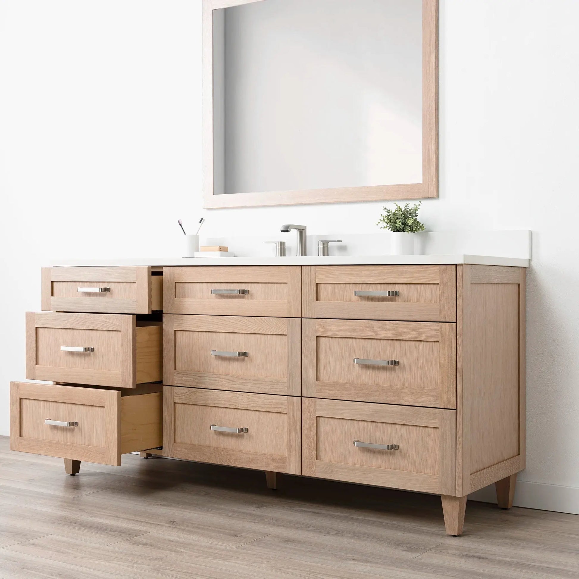 Bridgeport 72" White Oak Bathroom Vanity - All Drawers - Misc image 7