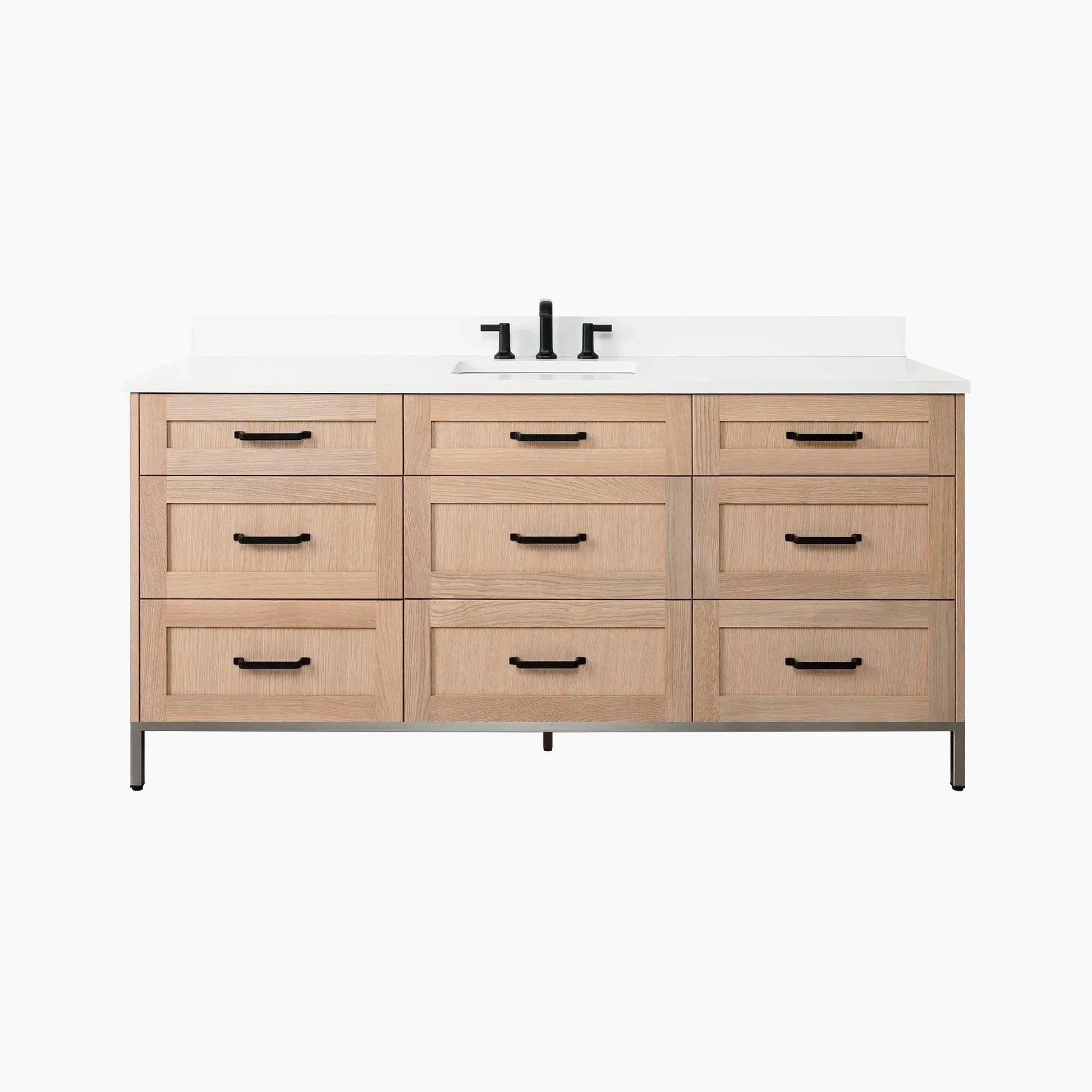 Bridgeport 72" White Oak Bathroom Vanity - All Drawers - Misc image 26