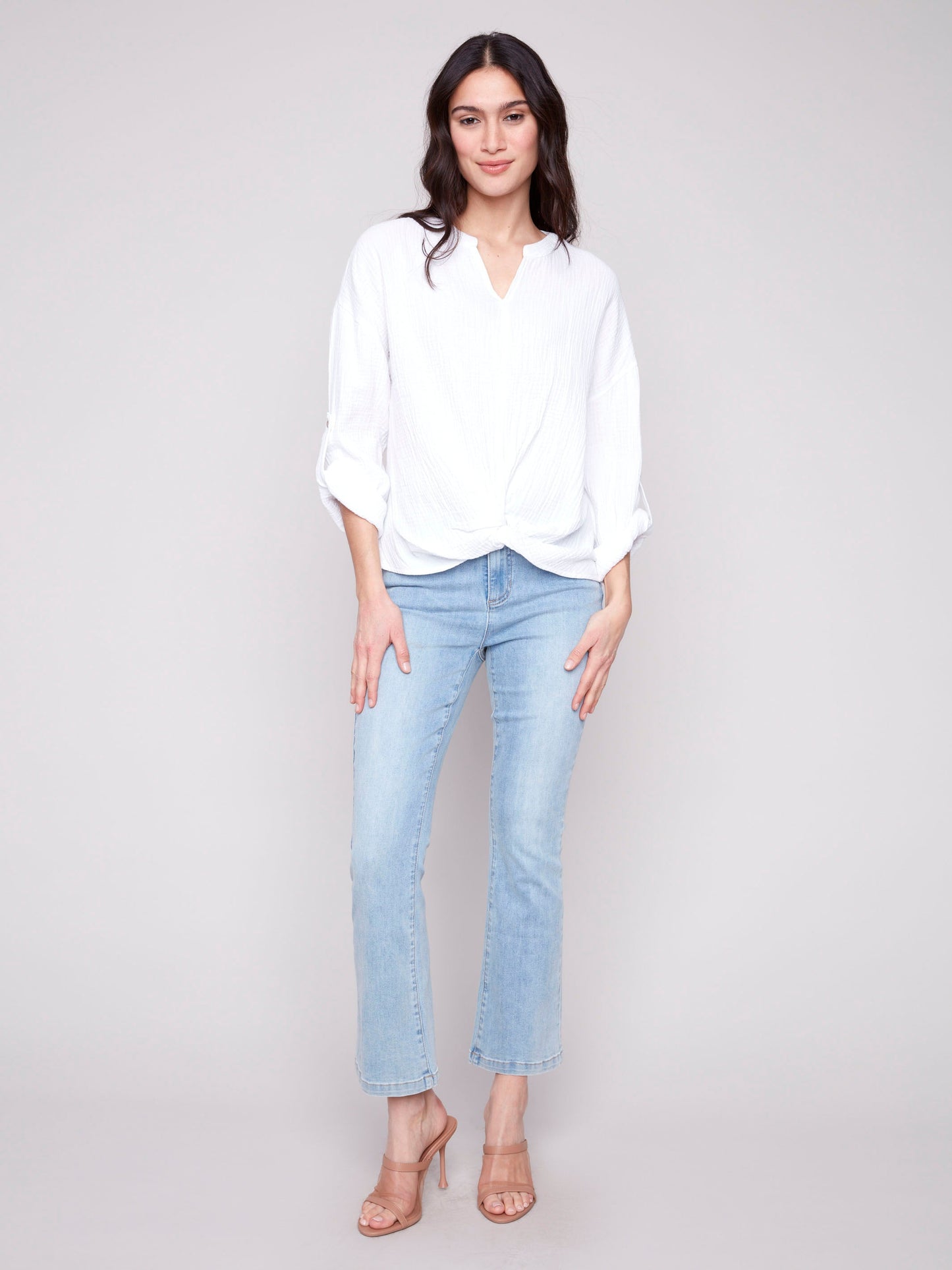 Bubble Cotton Blouse with Front Twist - White - Misc image 2