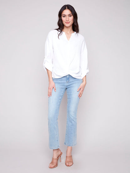 Bubble Cotton Blouse with Front Twist - White - Misc image 2