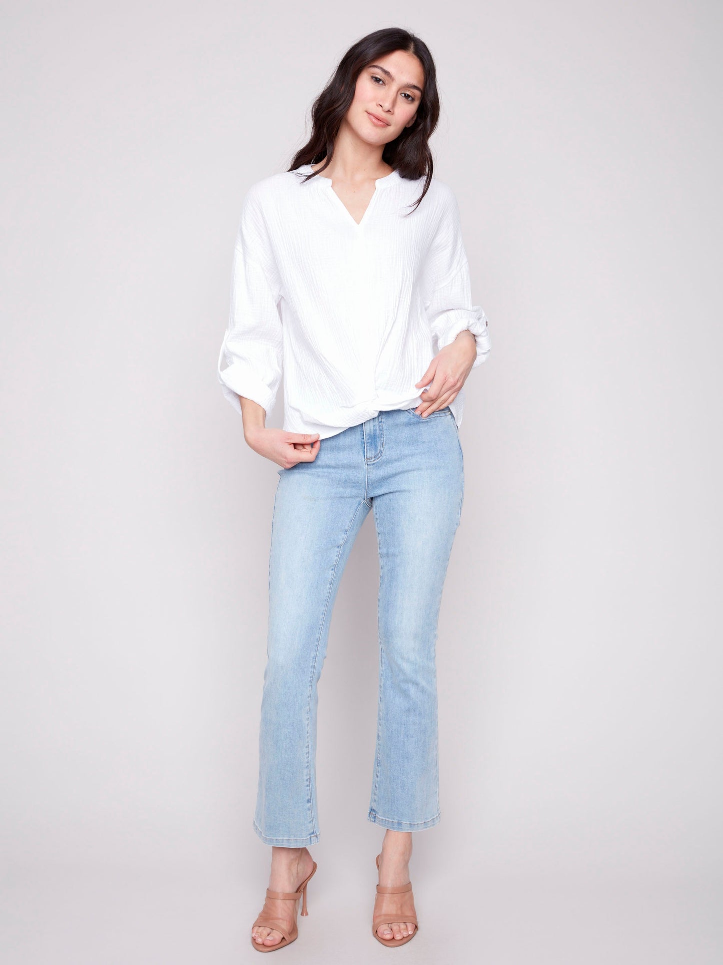 Bubble Cotton Blouse with Front Twist - White - Misc image 4