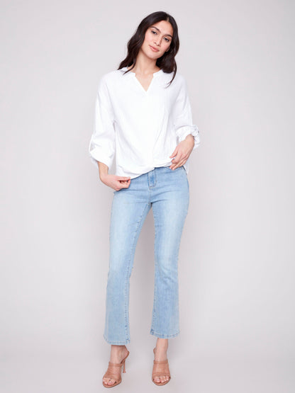 Bubble Cotton Blouse with Front Twist - White - Misc image 4