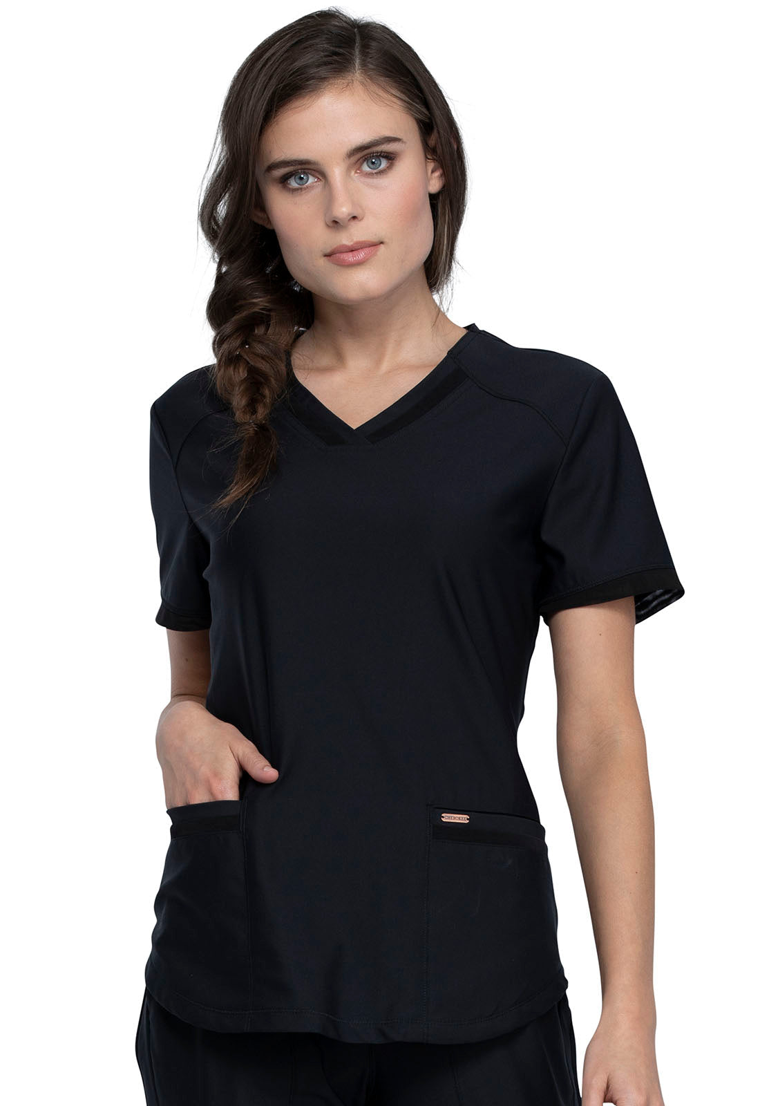 CK840+CK095 Cherokee Form 360º Stretch Scrub Top with Midrise Tapered Leg Pants  (XXS - 3XL) - Apparel image 1