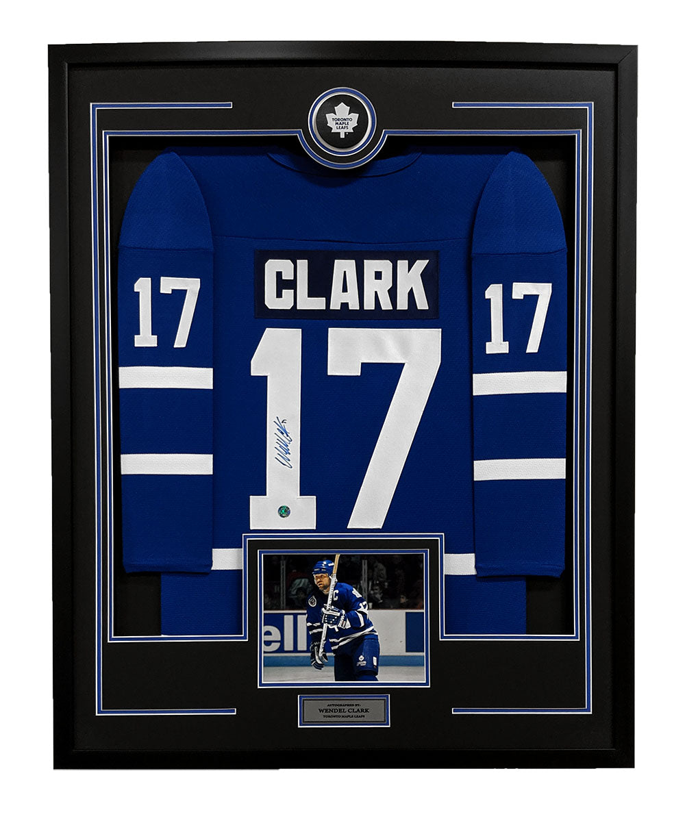Wendel Clark Autographed Toronto Maple Leafs Puck Logo 36x44 Jersey Frame - Misc image 1