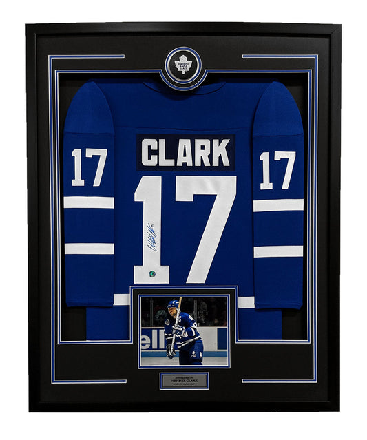 Wendel Clark Autographed Toronto Maple Leafs Puck Logo 36x44 Jersey Frame - Misc image 1