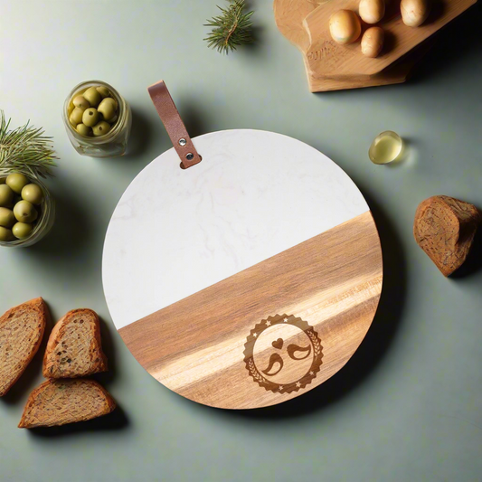 Round Wood & Marble Cutting Board - Kitchen & Dining image 1
