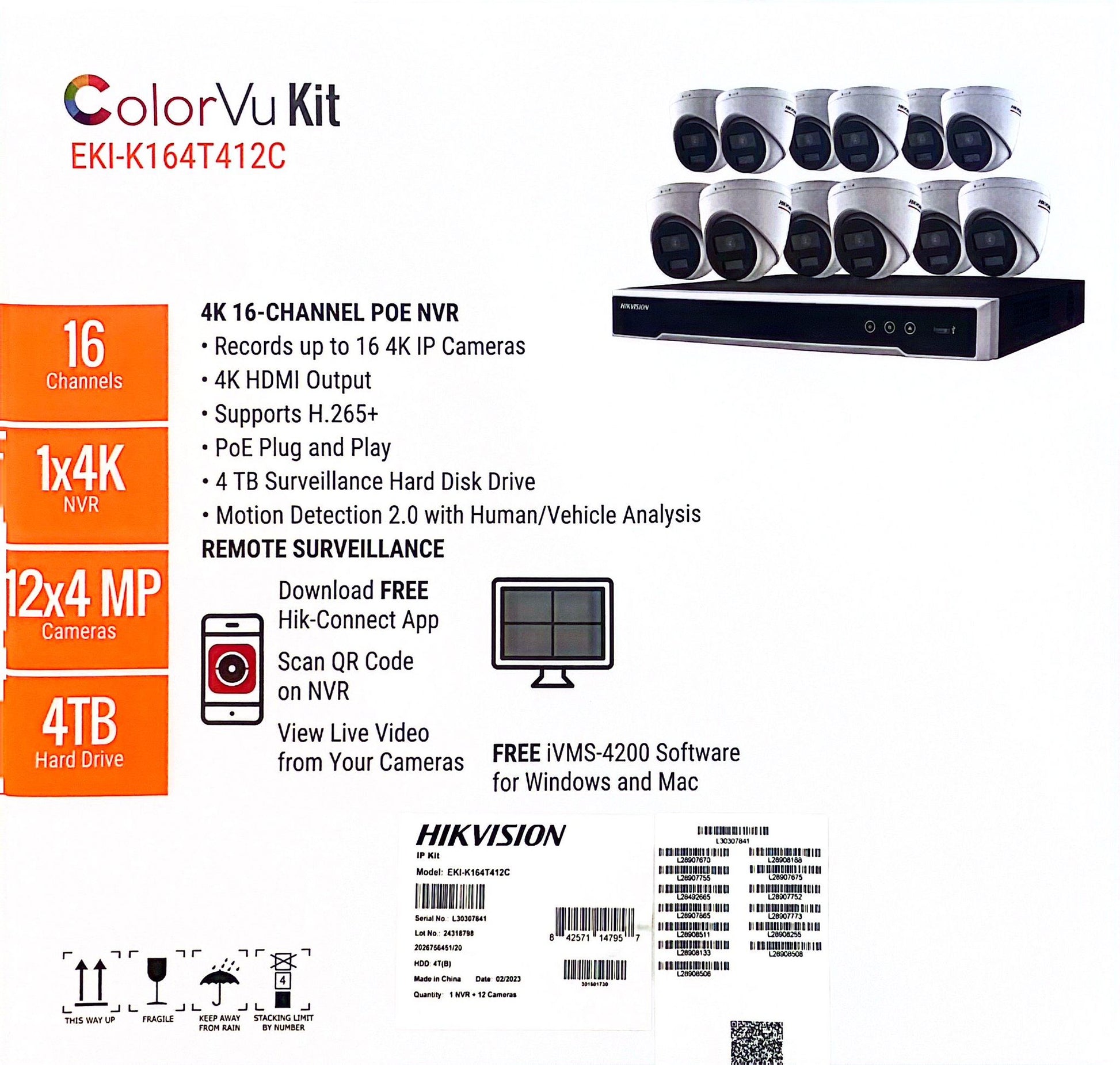 Hikvision EKI-K164T412C 16-Channel 8MP NVR with 4TB HDD & 12 ColorVu 4MP Night Vision Turret Cameras Kit - Kitchen & Dining image 3