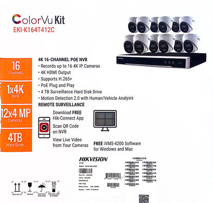 Hikvision EKI-K164T412C 16-Channel 8MP NVR with 4TB HDD & 12 ColorVu 4MP Night Vision Turret Cameras Kit - Kitchen & Dining image 3