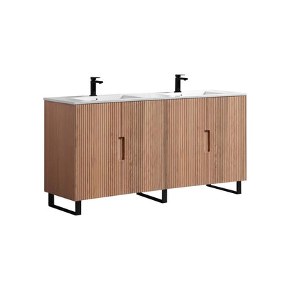 71.2” Fiore Double Sink Free Standing Bathroom Vanity w/ Matte Black Legs – Oakwood - Misc image 1