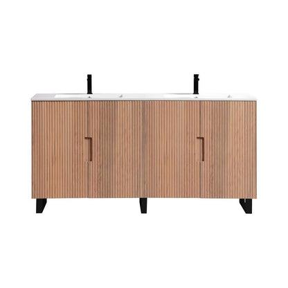 71.2” Fiore Double Sink Free Standing Bathroom Vanity w/ Matte Black Legs – Oakwood - Misc image 2