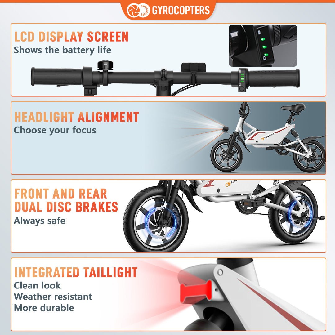 Gyrocopters Frost Electric Bike for Adults & Teens | UL2849 Safe Folding Ebike | 350W Brushless Motor | 14inch Tire Compact Bike | Speed upto 25 km/h (15.5 m/h) | 36V Battery | Long Range PAS up to 60 km (37 miles) | GPS tracker - Apparel image 5