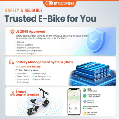 Gyrocopters Frost Electric Bike for Adults & Teens | UL2849 Safe Folding Ebike | 350W Brushless Motor | 14inch Tire Compact Bike | Speed upto 25 km/h (15.5 m/h) | 36V Battery | Long Range PAS up to 60 km (37 miles) | GPS tracker - Apparel image 11